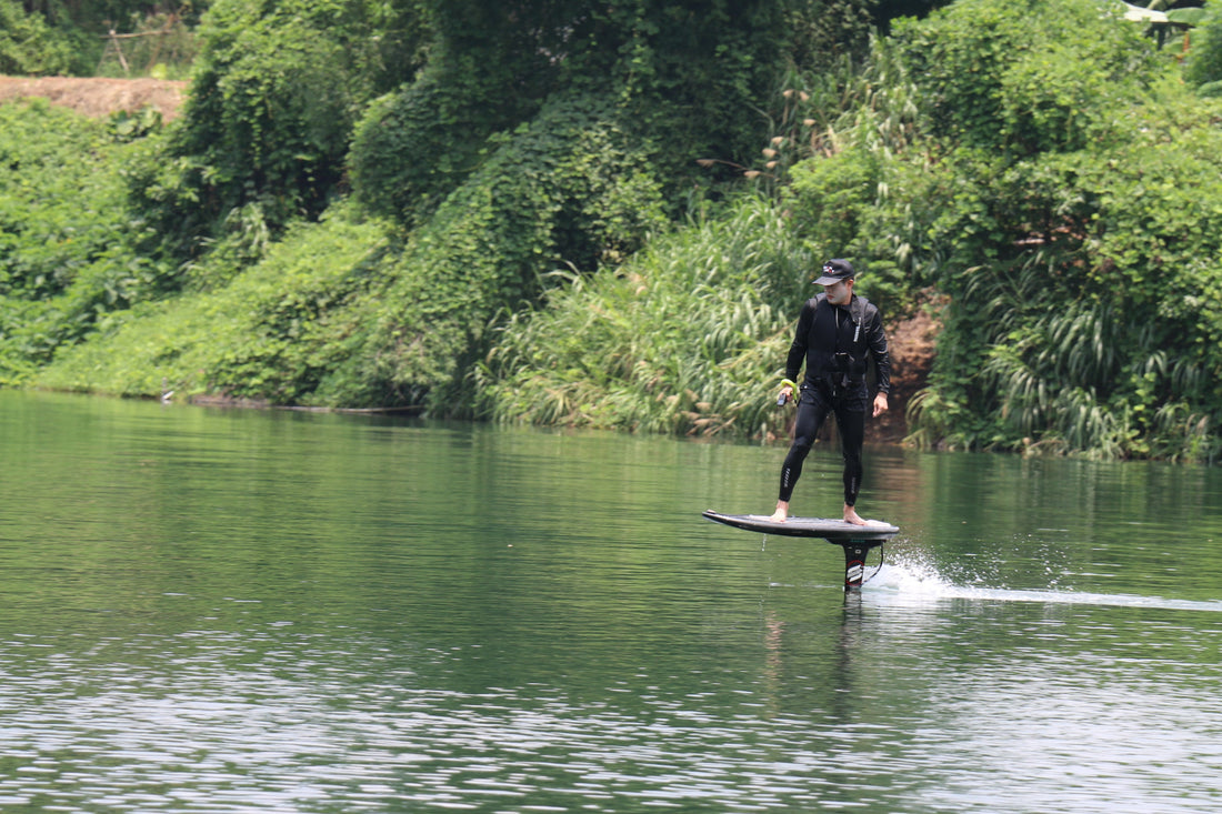 ASUFUN efoil and wingfoil riders gliding above water, showcasing innovation, freedom, and the future of electric surfing.